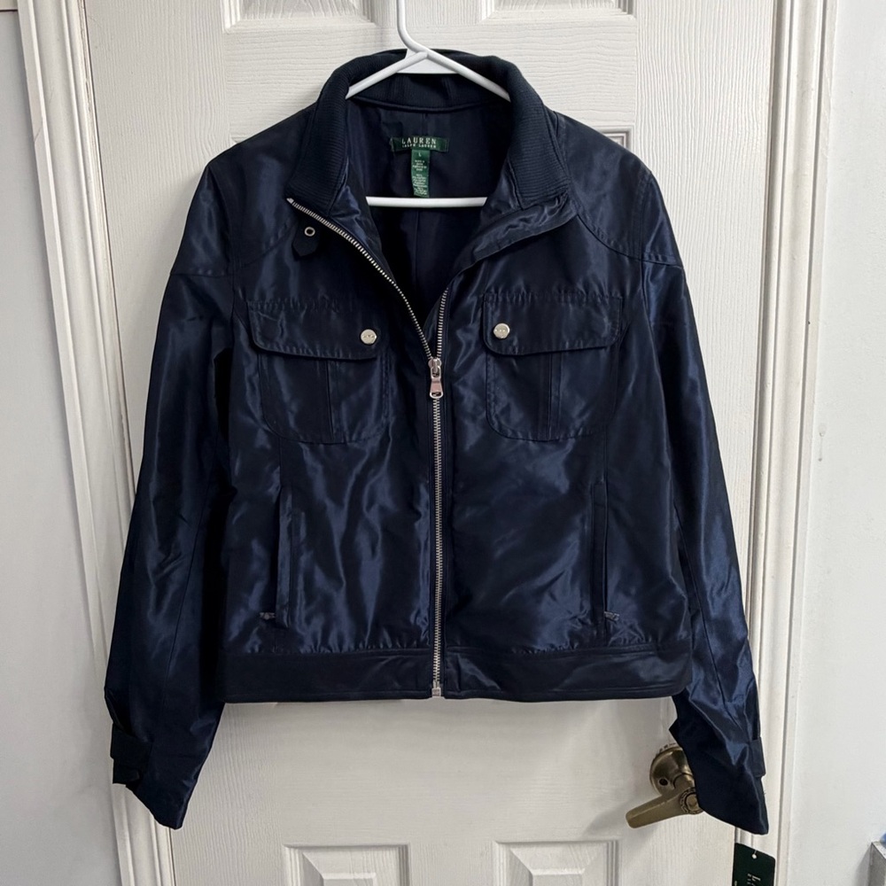Lauren Ralph Lauren Navy Lightweight Bomber Jacket Women's Large NWT Zip Front